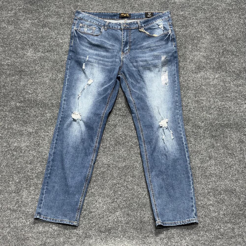 Ring Of Fire Jeans Mens 36x30 Blue Slim Distressed Stretch Denim Pants Casual